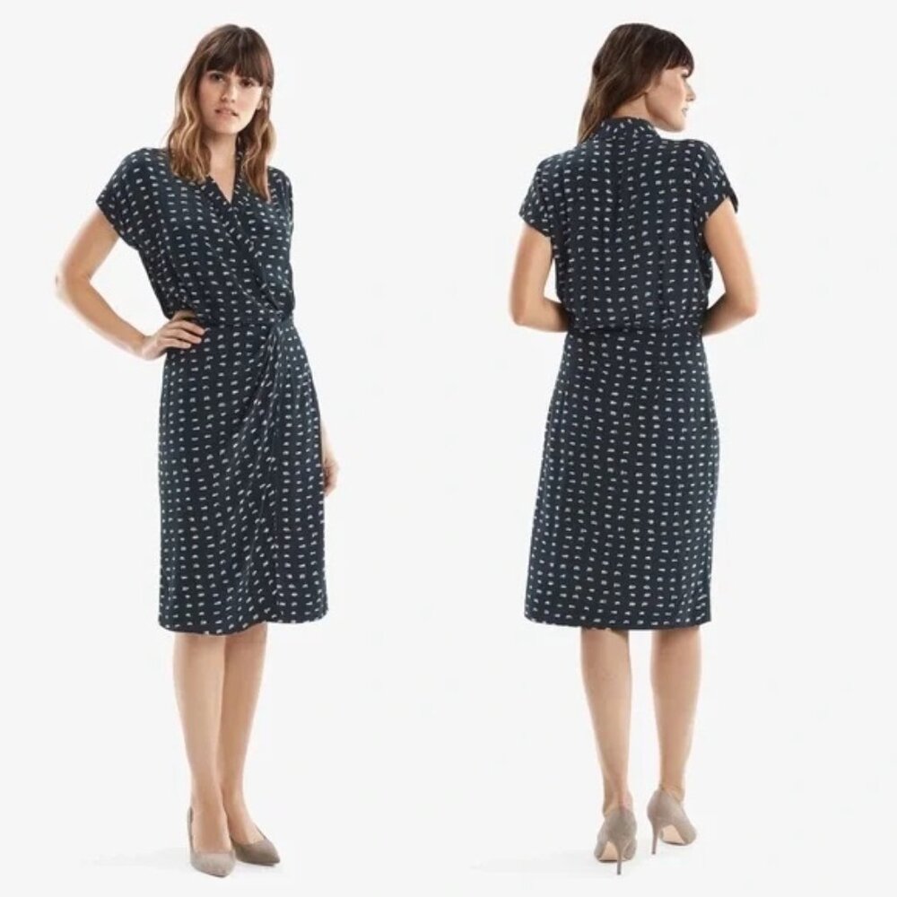 MM. LaFleur Jasmine Short Sleeve Faux Wrap Dress Alpine Green Swipe Print 6